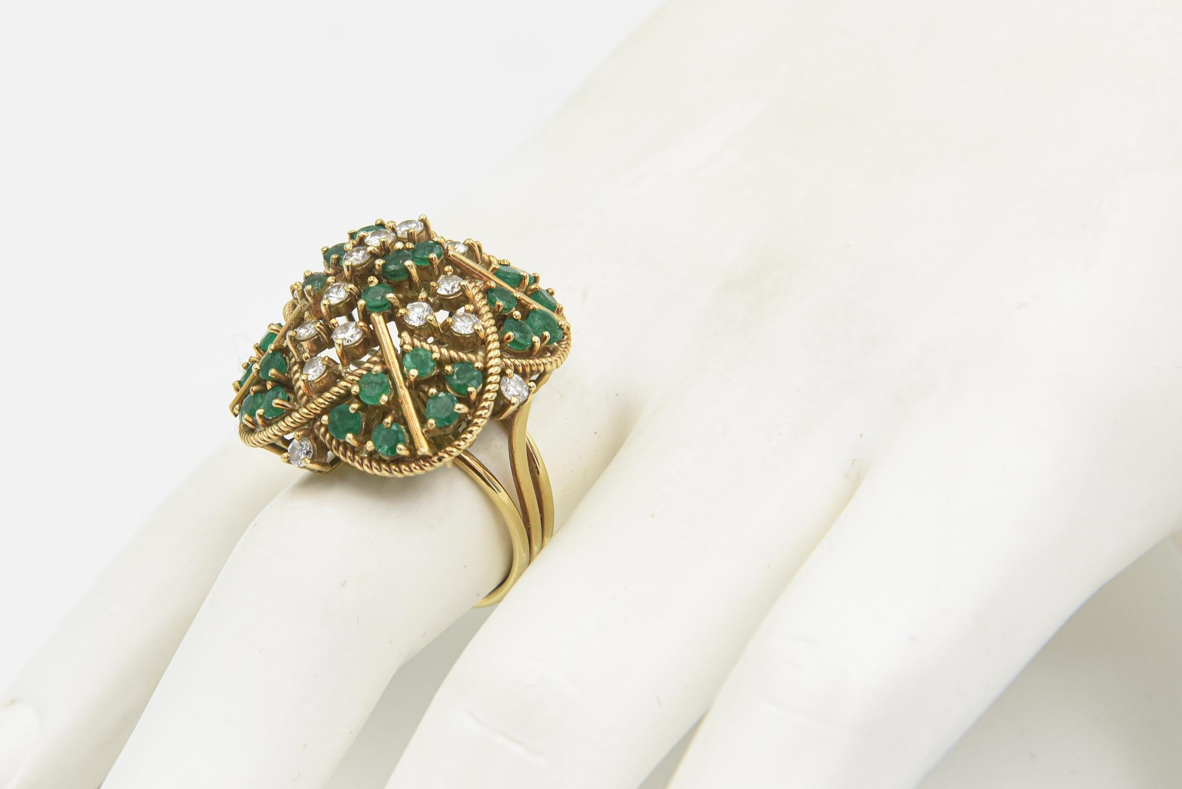 Large Emerald and Diamond Yellow Gold Cocktail Ring For Sale 8