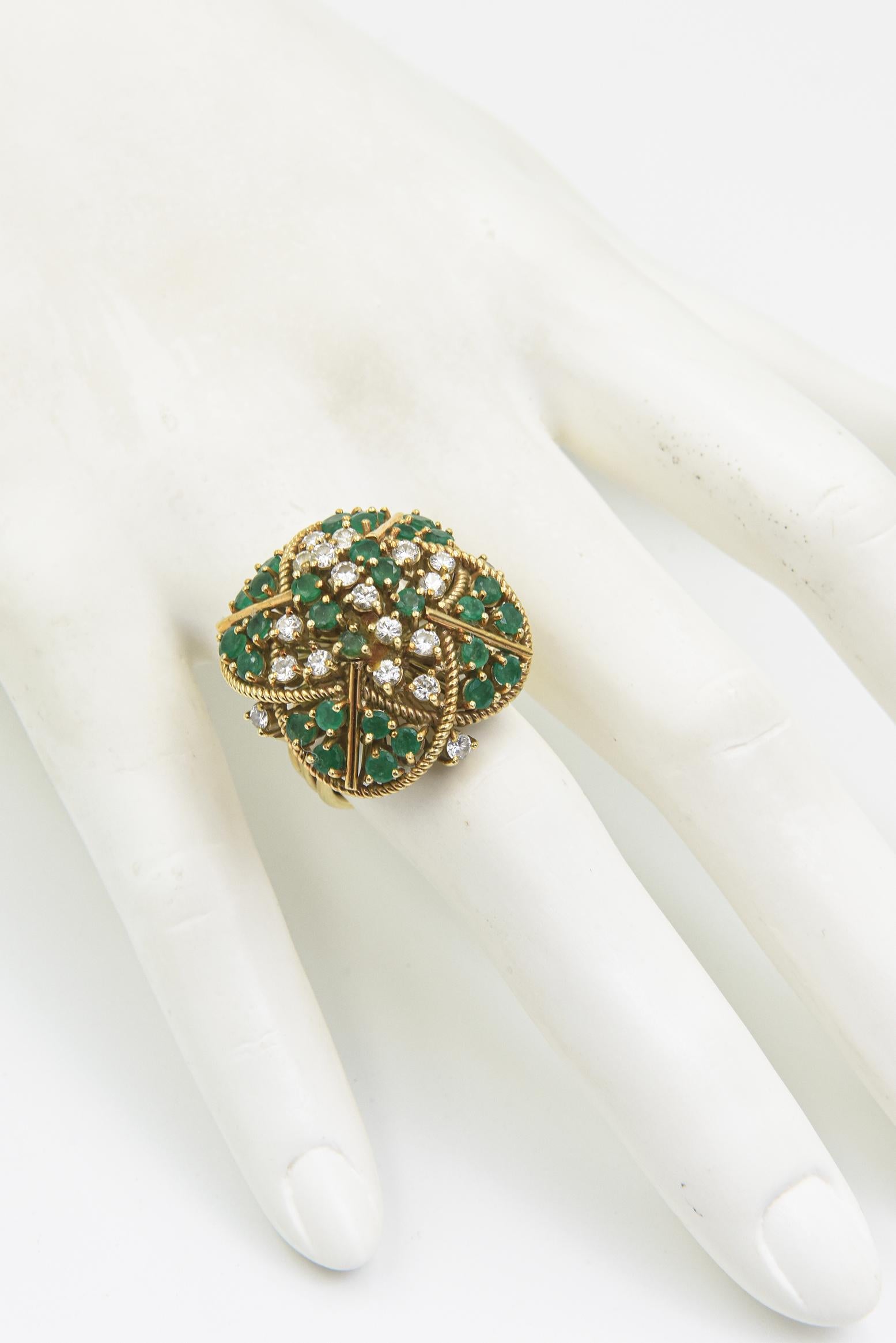 Large Emerald and Diamond Yellow Gold Cocktail Ring For Sale 9