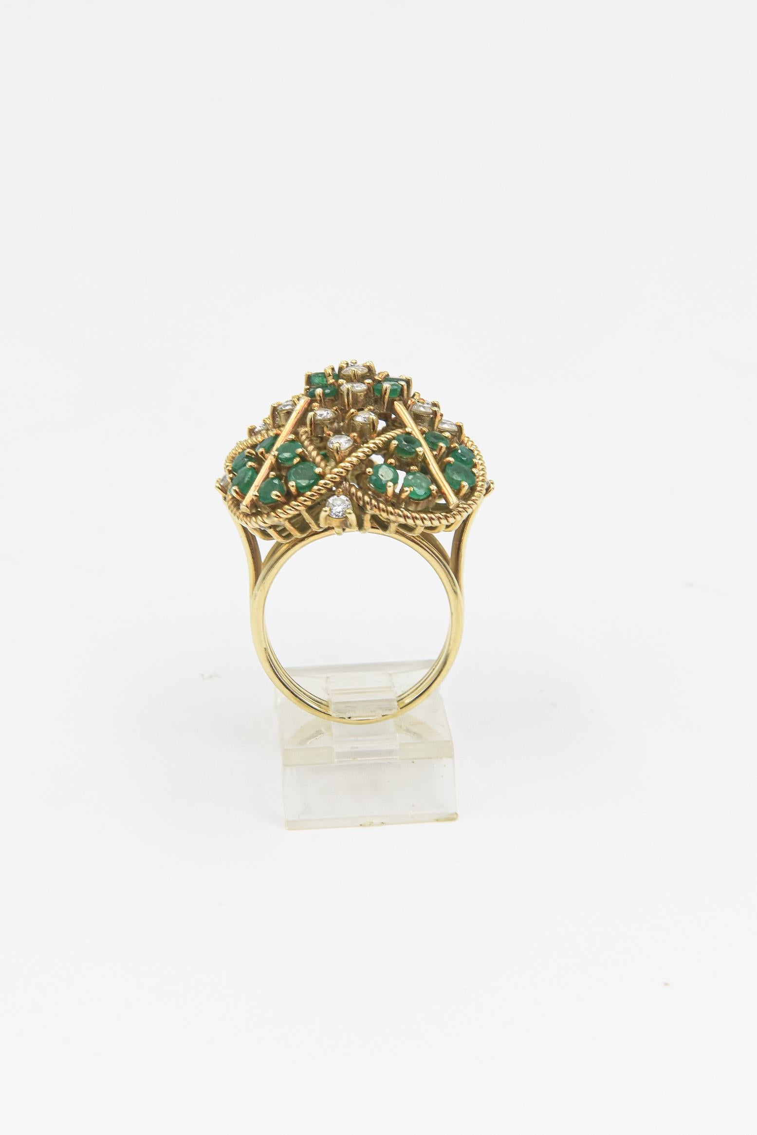 Large Emerald and Diamond Yellow Gold Cocktail Ring For Sale 3