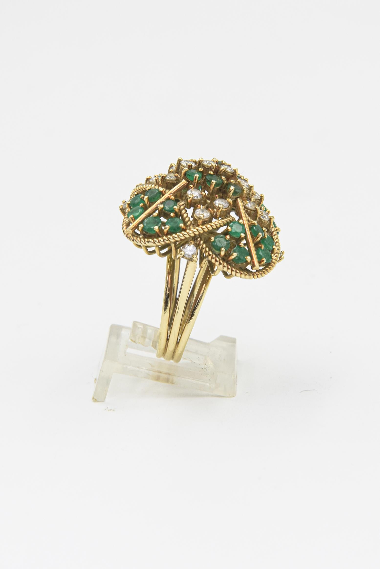 Large Emerald and Diamond Yellow Gold Cocktail Ring For Sale 4