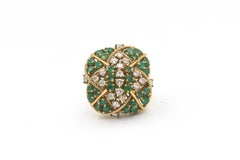 Vintage Large Emerald and Diamond Yellow Gold Cocktail Ring