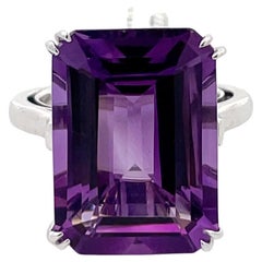 Large Emerald Cut Amethyst Cocktail Solitaire Ring 12.86 Carats Platinum