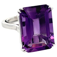 Large Emerald Cut Amethyst Cocktail Solitaire Ring 12.86 Carats Platinum