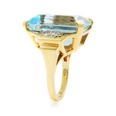 Large Emerald Cut Aquamarineand Diamond Ring 23.76Cts 14K Yellow Gold
