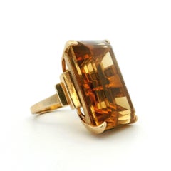 Large Emerald-Cut Citrine Ring by FFF in 14K Yellow Gold