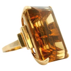 Large Emerald-Cut Citrine Ring by FFF in 14K Yellow Gold