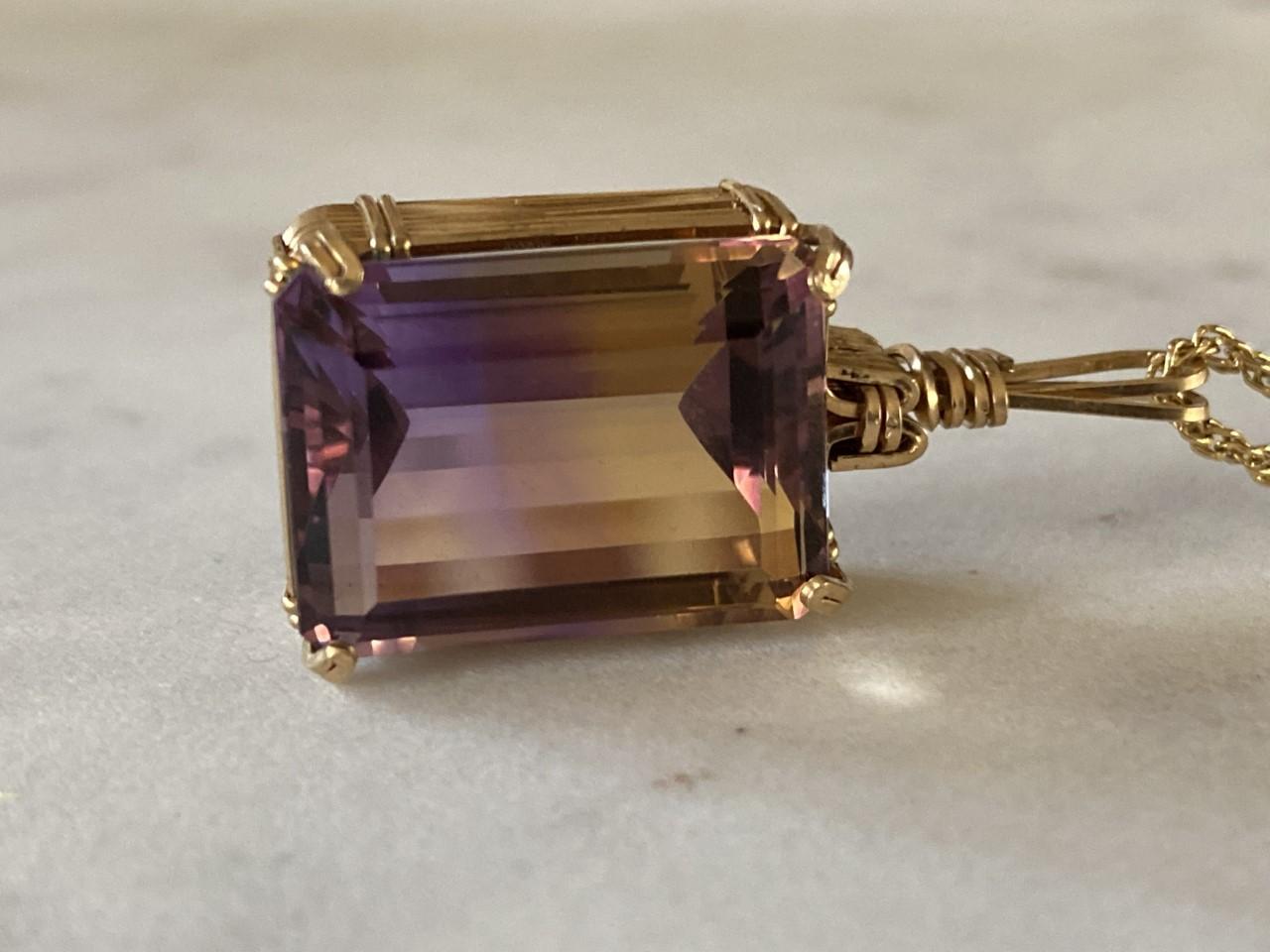Emerald Cut Large Emerald-Cut Purple Ametrine Pendant Necklace