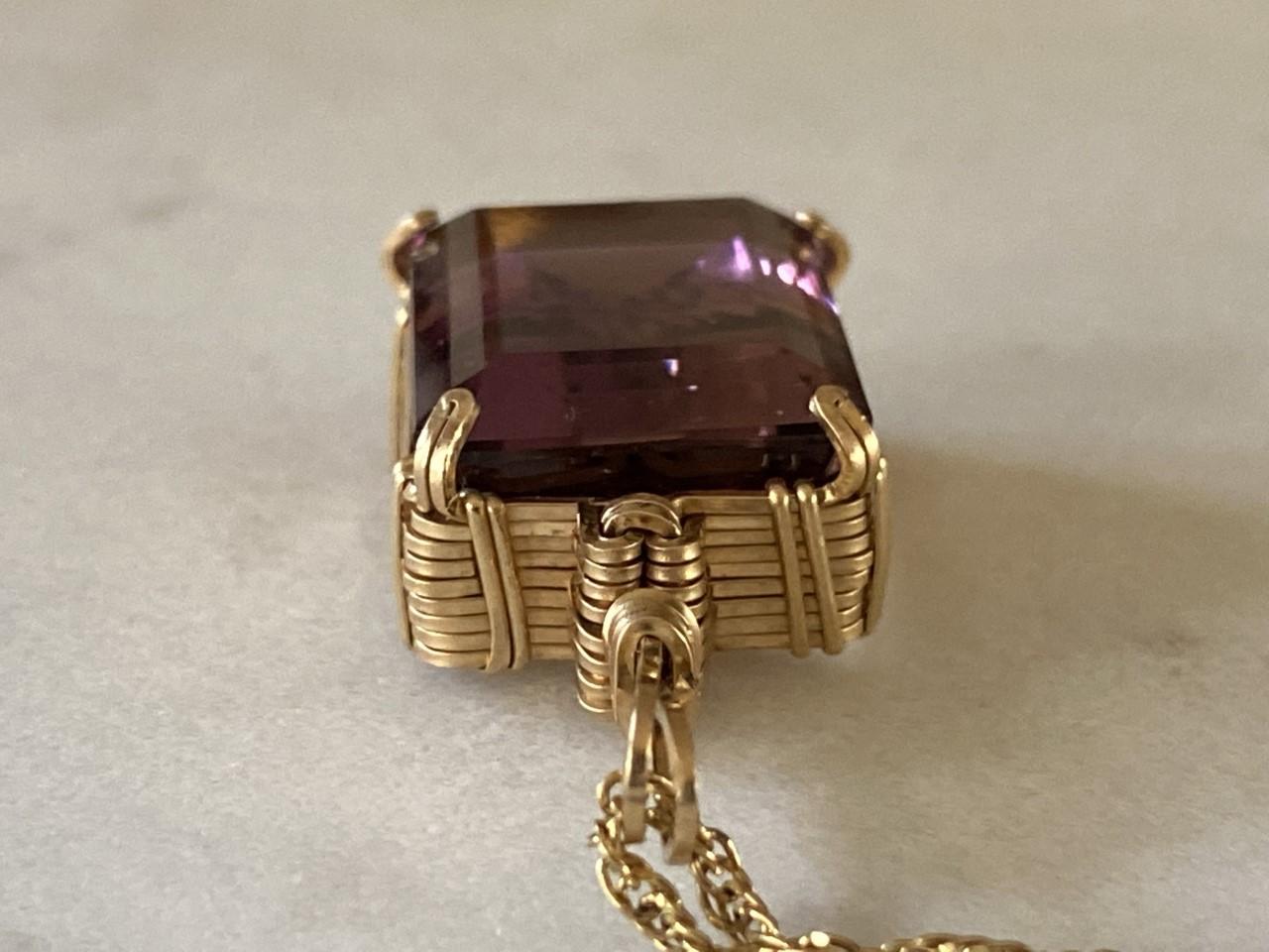 Large Emerald-Cut Purple Ametrine Pendant Necklace In Good Condition In Denver, CO