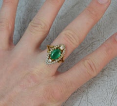 Large Emerald Diamond 18 Carat Gold Navette Cluster Ring