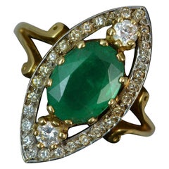 Large Emerald Diamond 18 Carat Gold Navette Cluster Ring