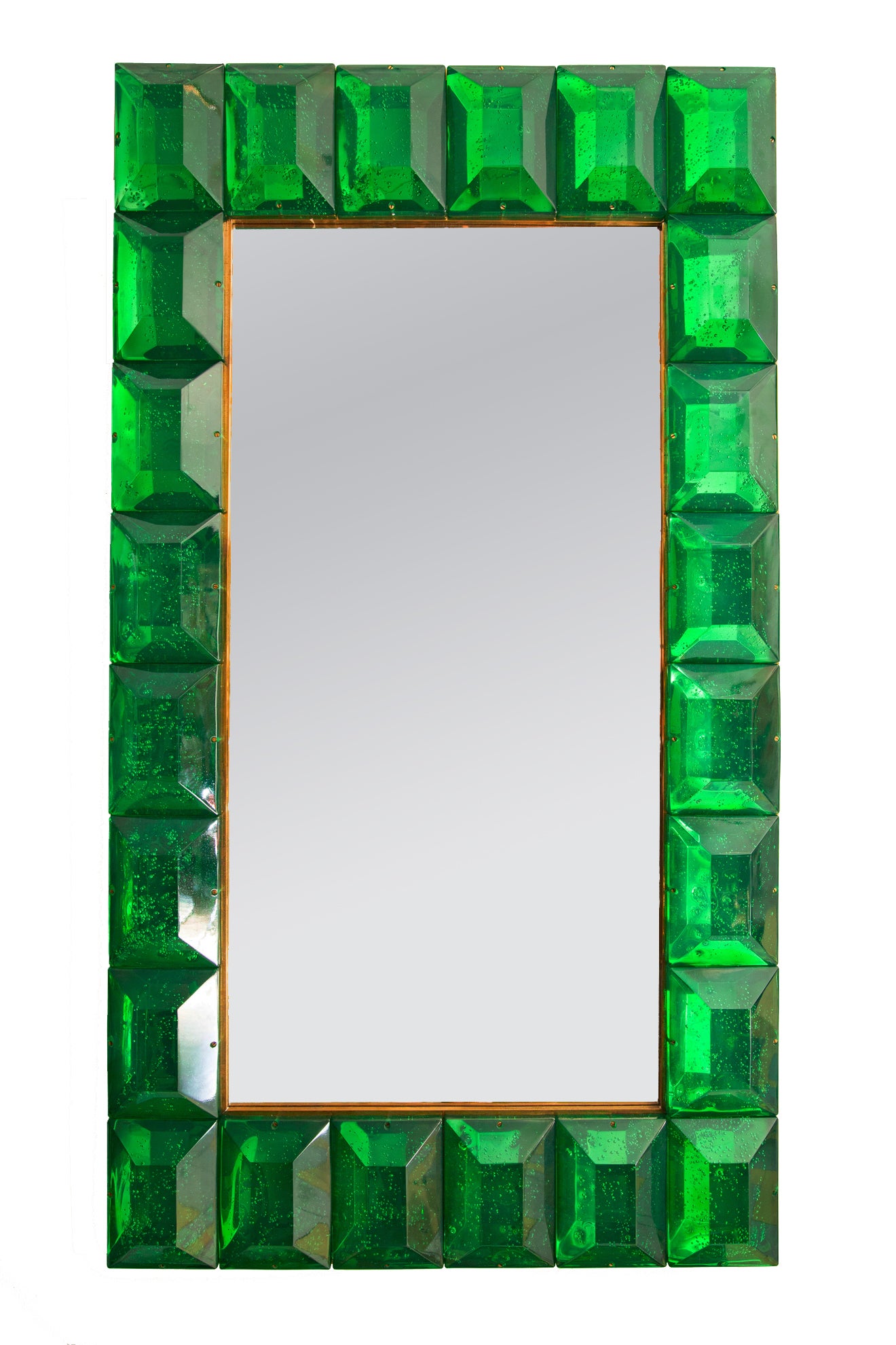 Large Emerald Green Diamond Murano Glass Mirror, in Stock
