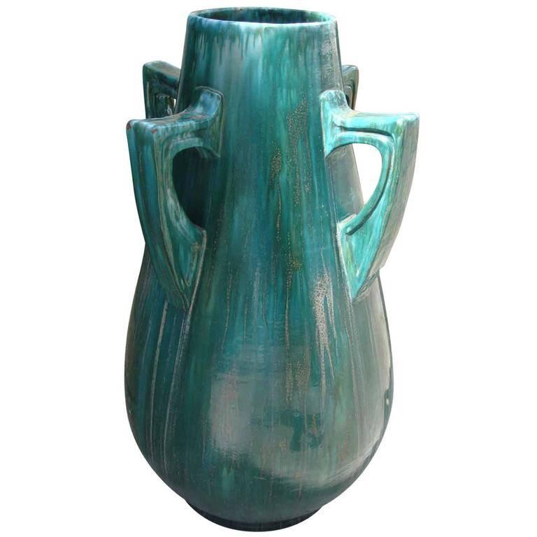 Large Emerald Green Glazed Ceramic Jardinière For Sale