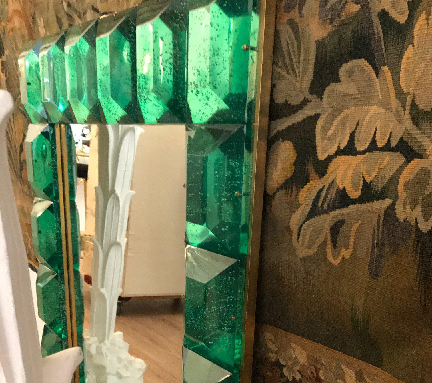 Italian Large Emerald Green Murano Glass Mirror
