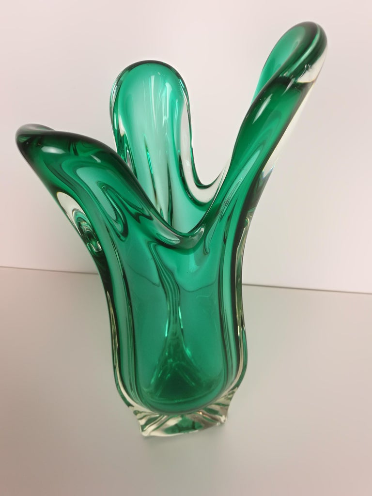Large Emerald Green Murano Swung Vase, Italy, 1960s at 1stDibs