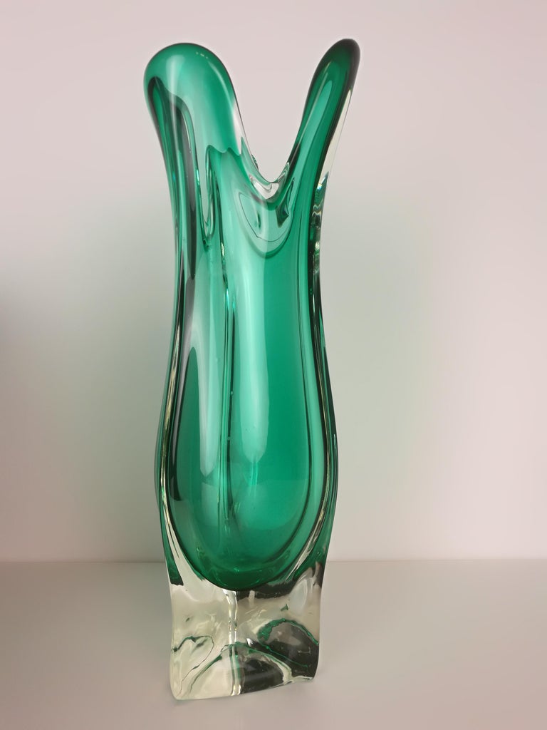 Large Emerald Green Murano Swung Vase, Italy, 1960s at 1stDibs green