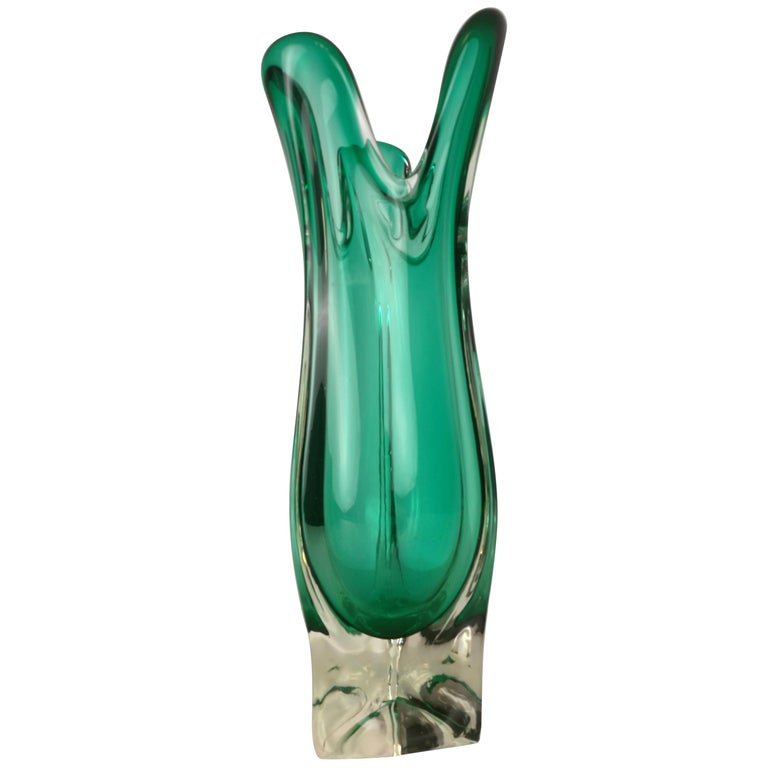 Large Emerald Green Murano Swung Vase Italy 1960s For Sale At