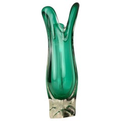 Vintage Large Emerald Green Murano Swung Vase, Italy, 1960s