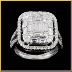 Large Emerald Illusion Diamond Bridal Ring in 18 Karat Gold