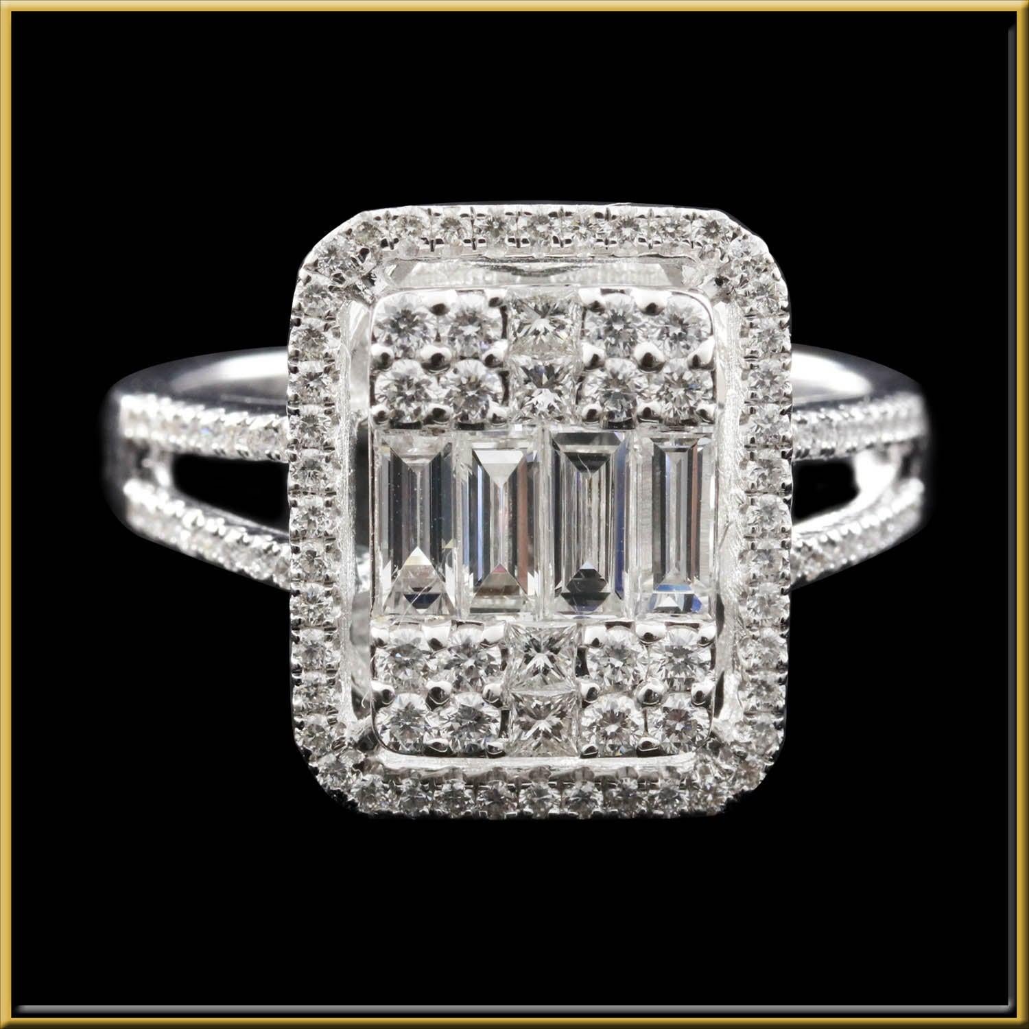For Sale:  Large Emerald Illusion Diamond Bridal Ring in 18 Karat Gold 2