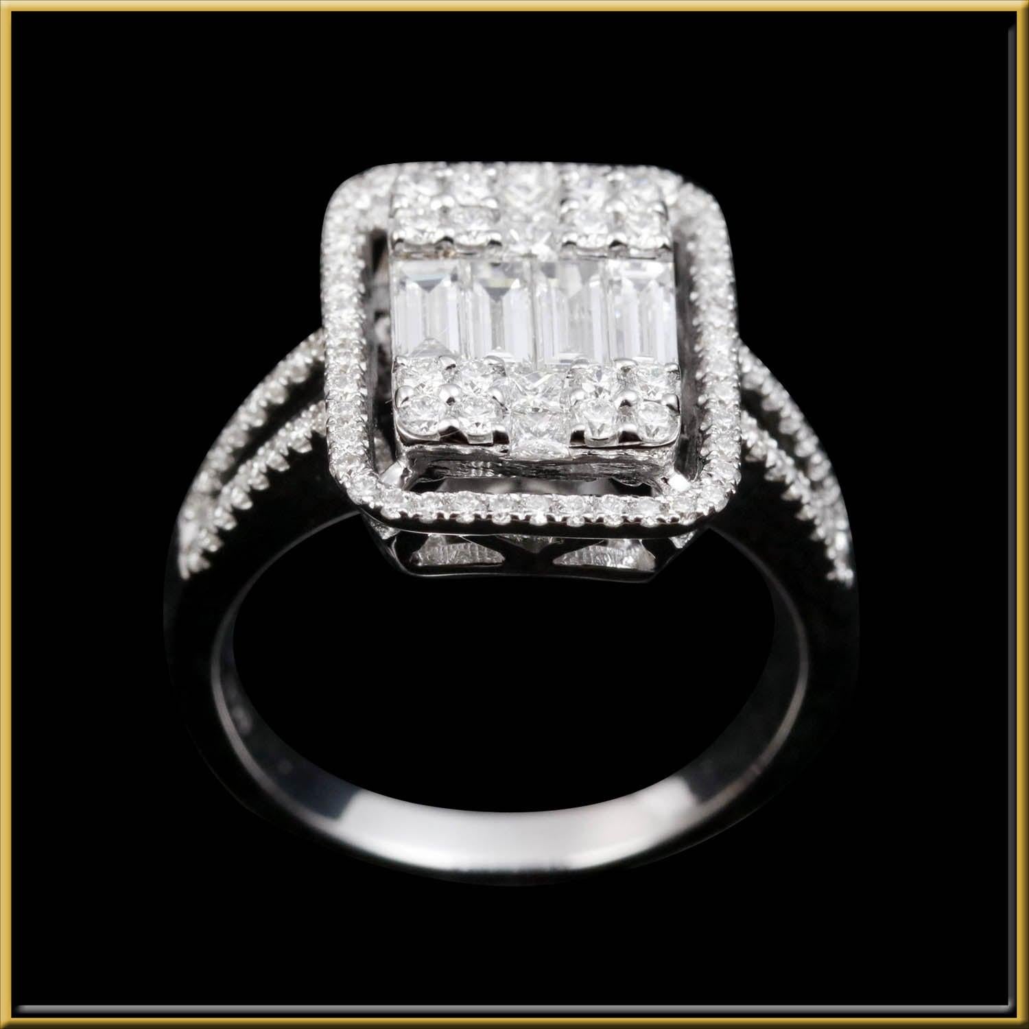 For Sale:  Large Emerald Illusion Diamond Bridal Ring in 18 Karat Gold 3