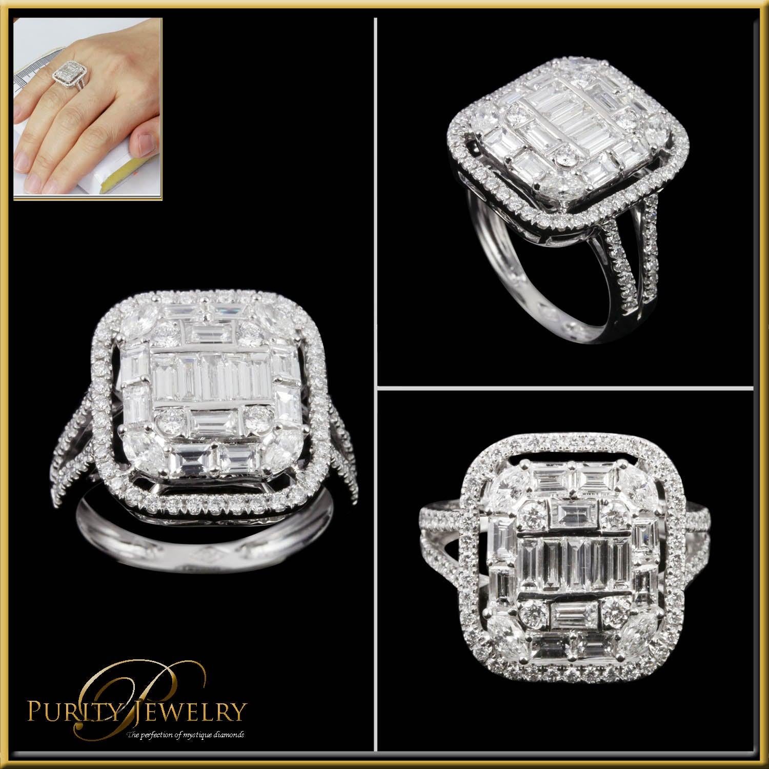 For Sale:  Large Emerald Illusion Diamond Bridal Ring in 18 Karat Gold 4