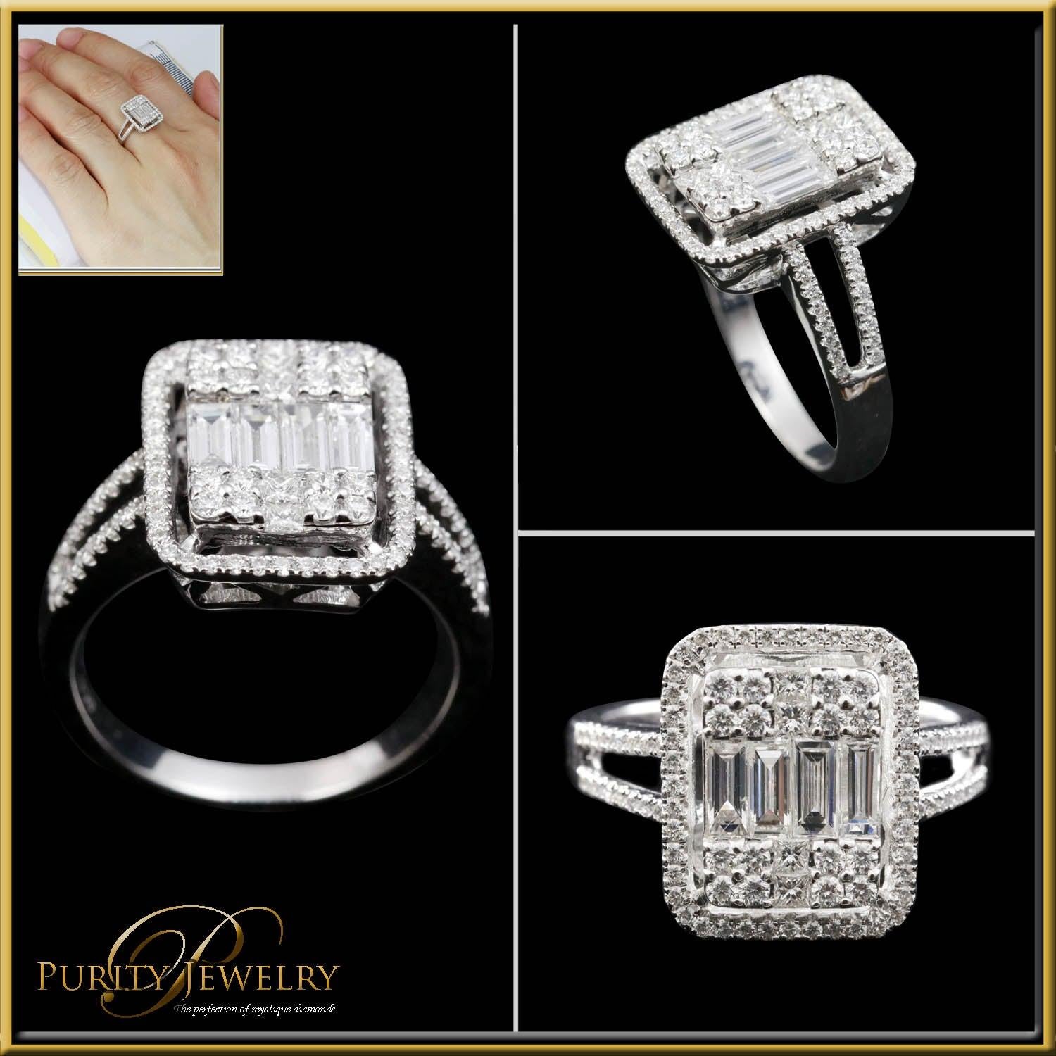 For Sale:  Large Emerald Illusion Diamond Bridal Ring in 18 Karat Gold 4