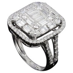 Large Emerald Illusion Diamond Bridal Ring in 18 Karat Gold