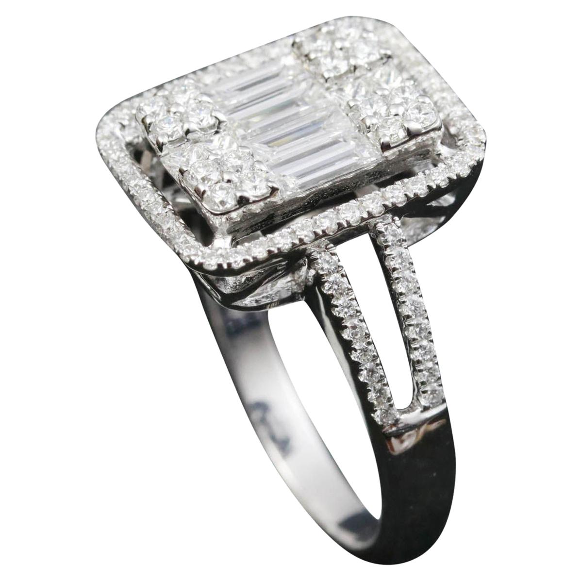 For Sale:  Large Emerald Illusion Diamond Bridal Ring in 18 Karat Gold