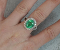 Large Emerald and Vs 1.00 Carat Diamond 18 Carat White Gold Cluster Ring