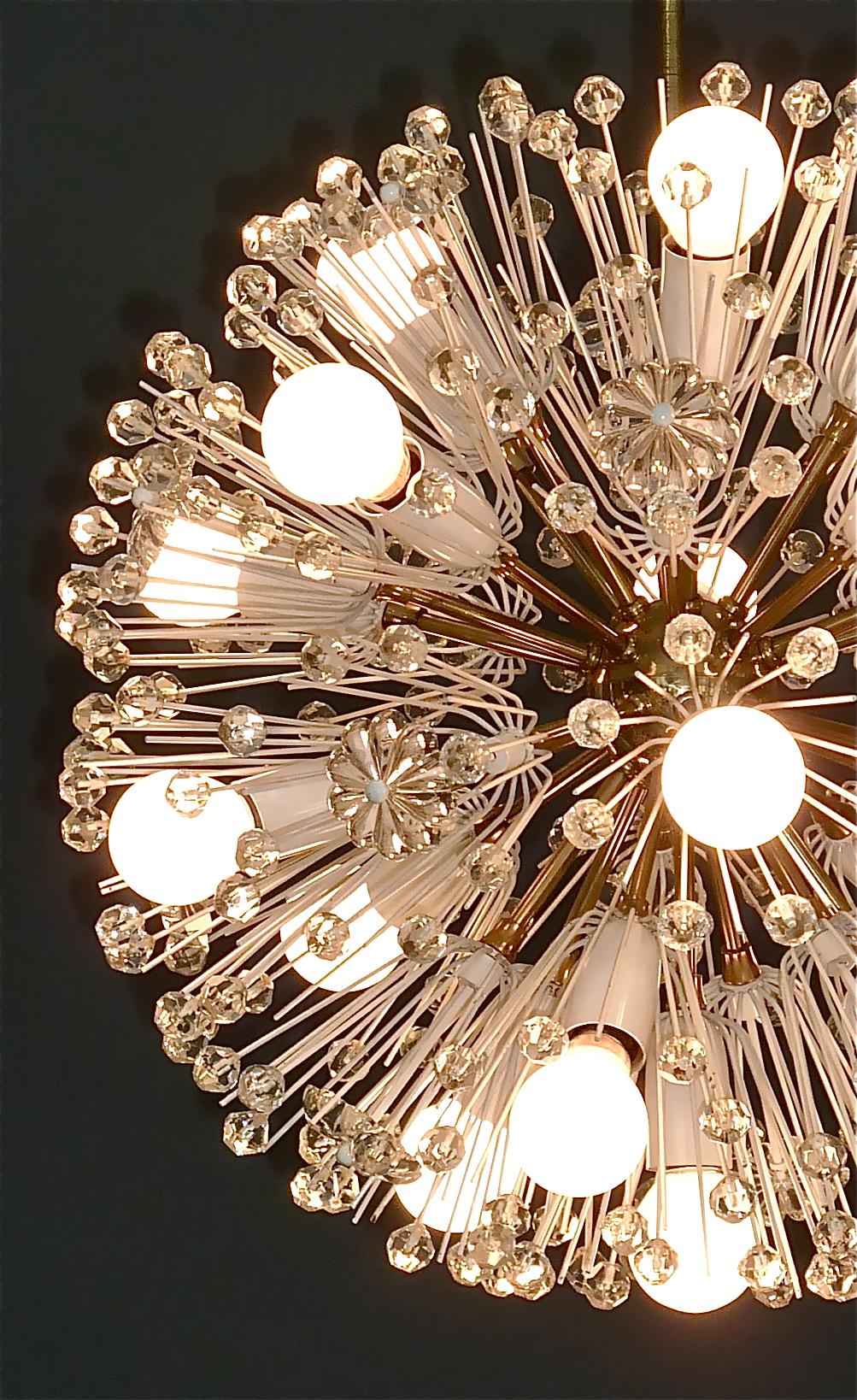 Large Emil Stejnar Dandelion Chandelier White Brass Crystal Glass