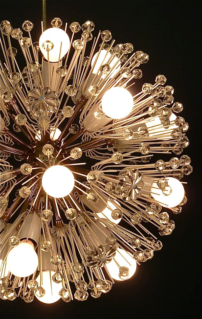 Large Emil Stejnar Dandelion Chandelier White Brass Crystal Glass