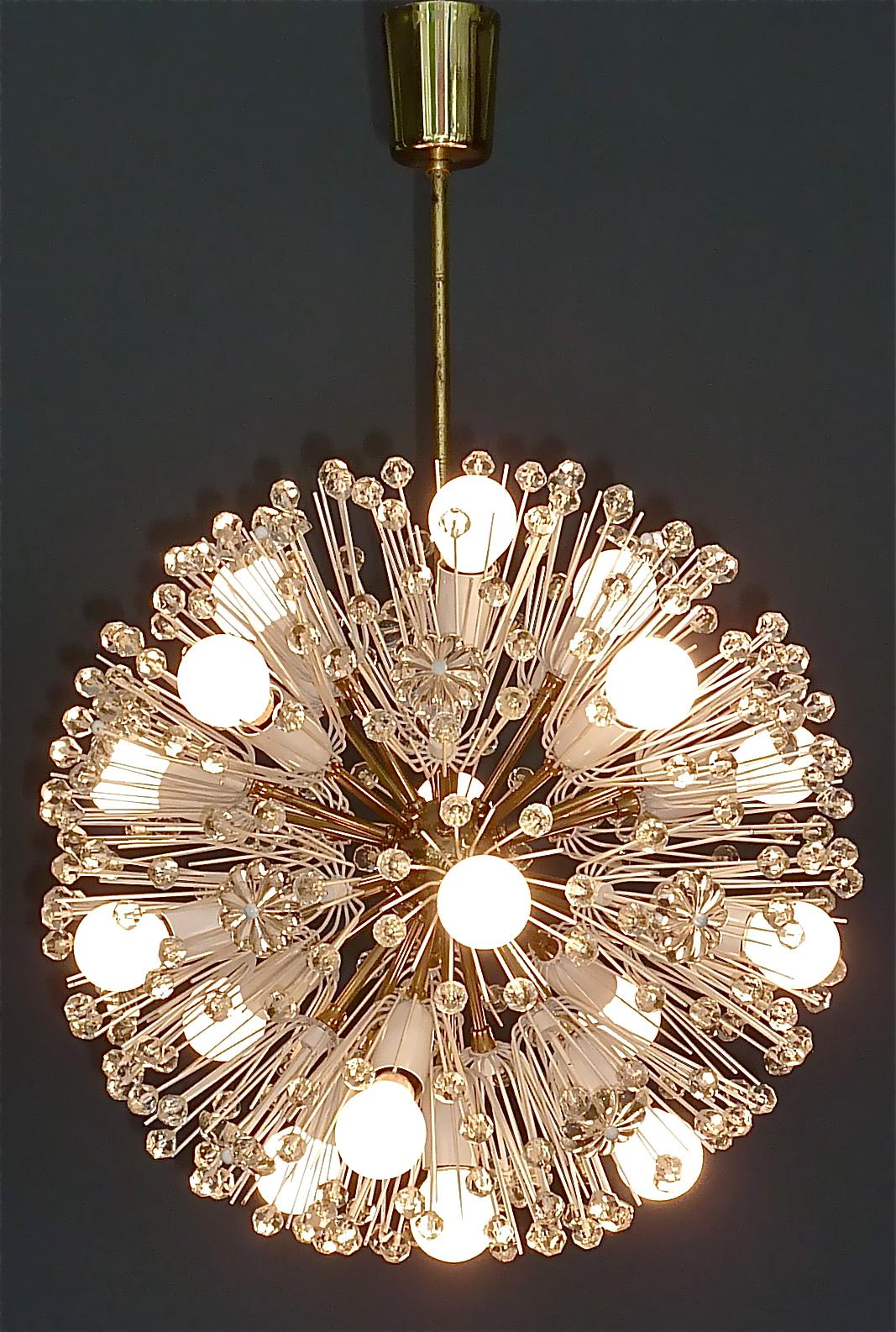 Large Emil Stejnar Dandelion Chandelier White Brass Crystal Glass