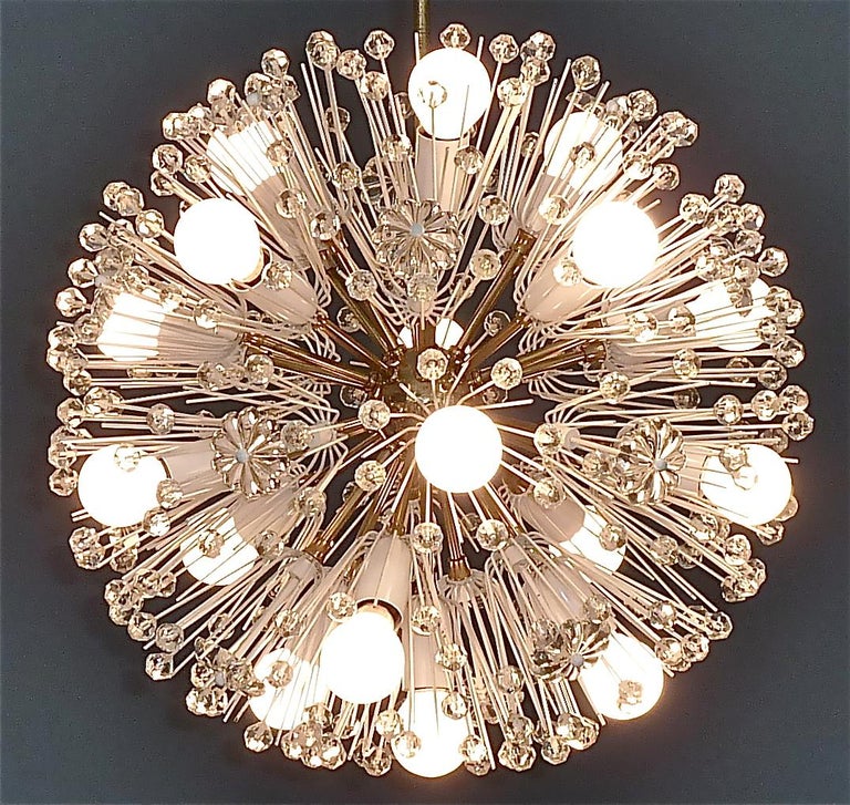 Large Emil Stejnar Dandelion Chandelier White Brass Crystal Glass