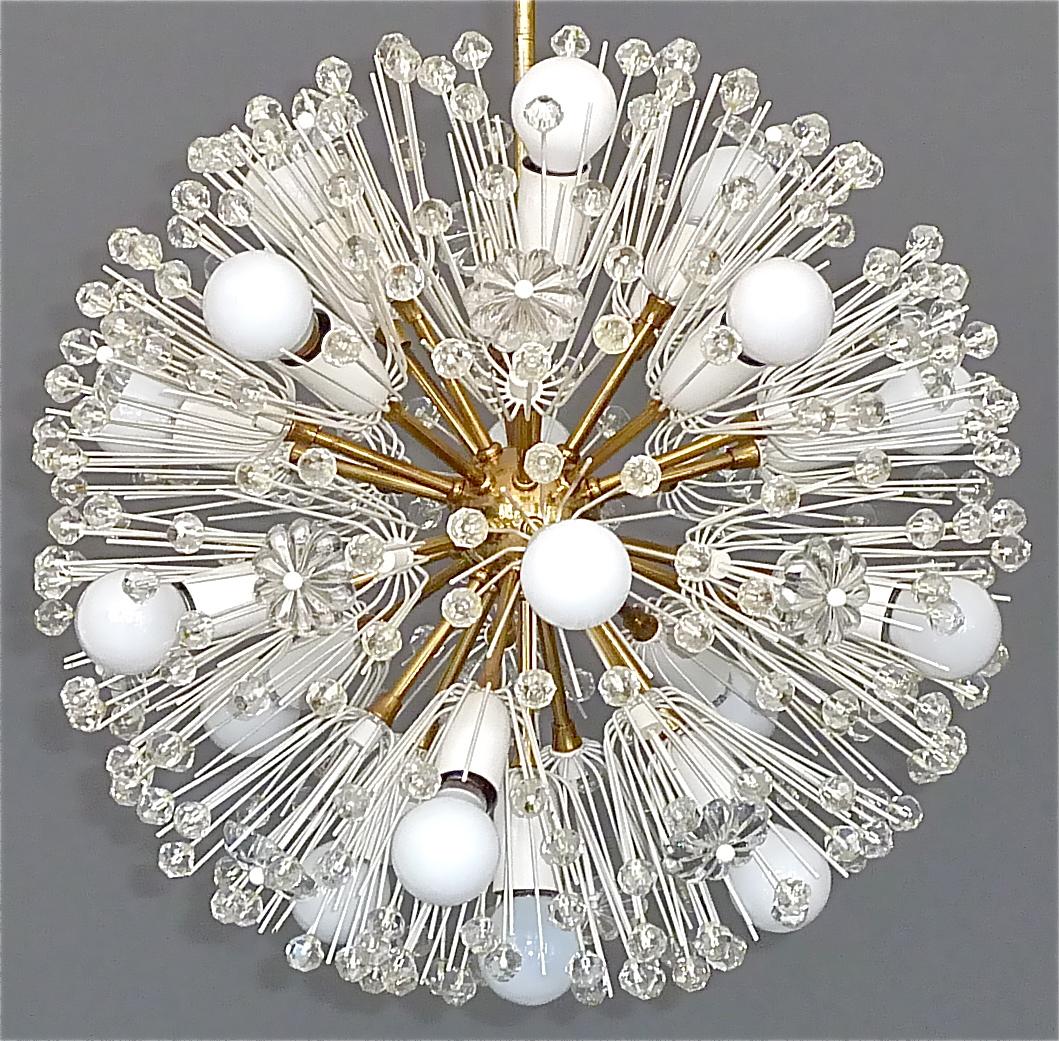 Large Emil Stejnar Dandelion Chandelier White Brass Crystal Glass Flowers, 1950s For Sale 8