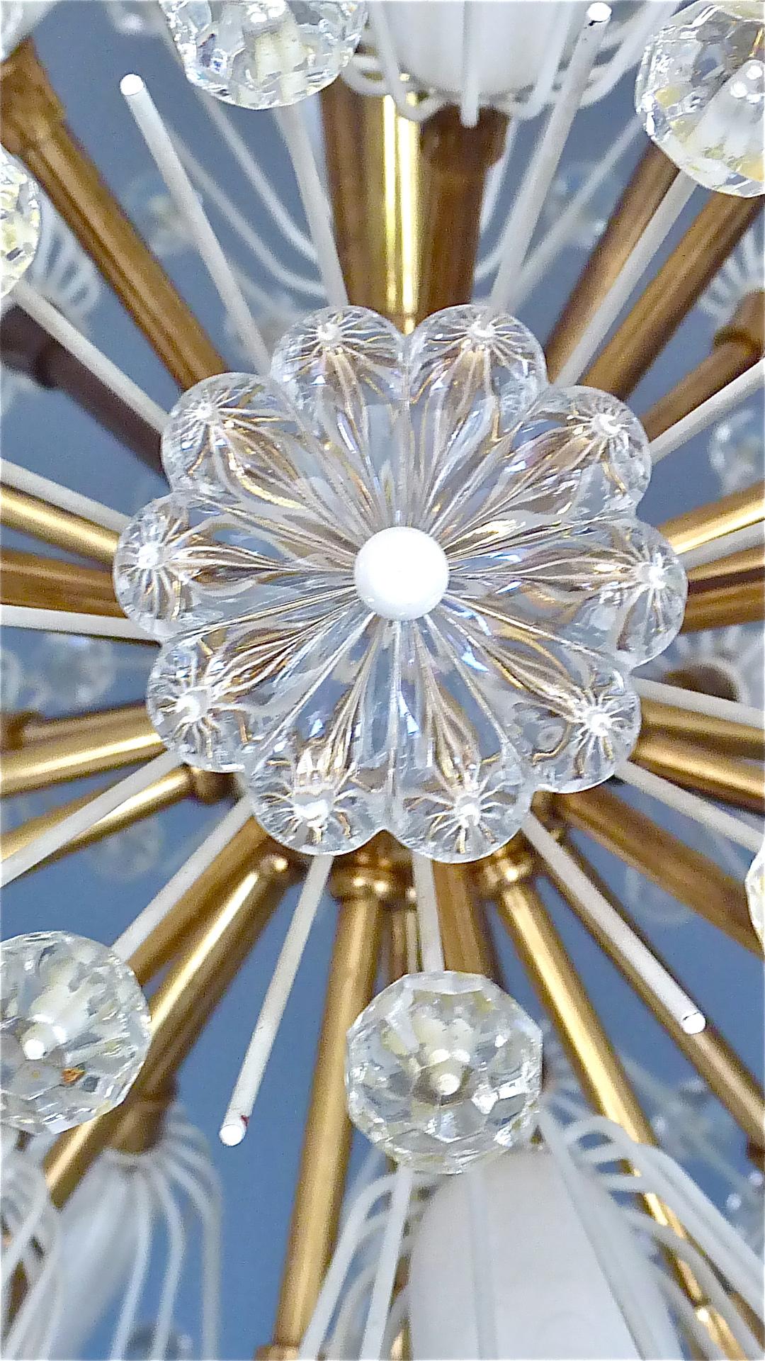 Mid-20th Century Large Emil Stejnar Dandelion Chandelier White Brass Crystal Glass Flowers, 1950s For Sale