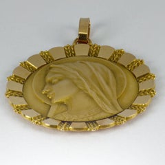 Large Emile Dropsy French Virgin Mary 18k Yellow White Gold Medal Pendant