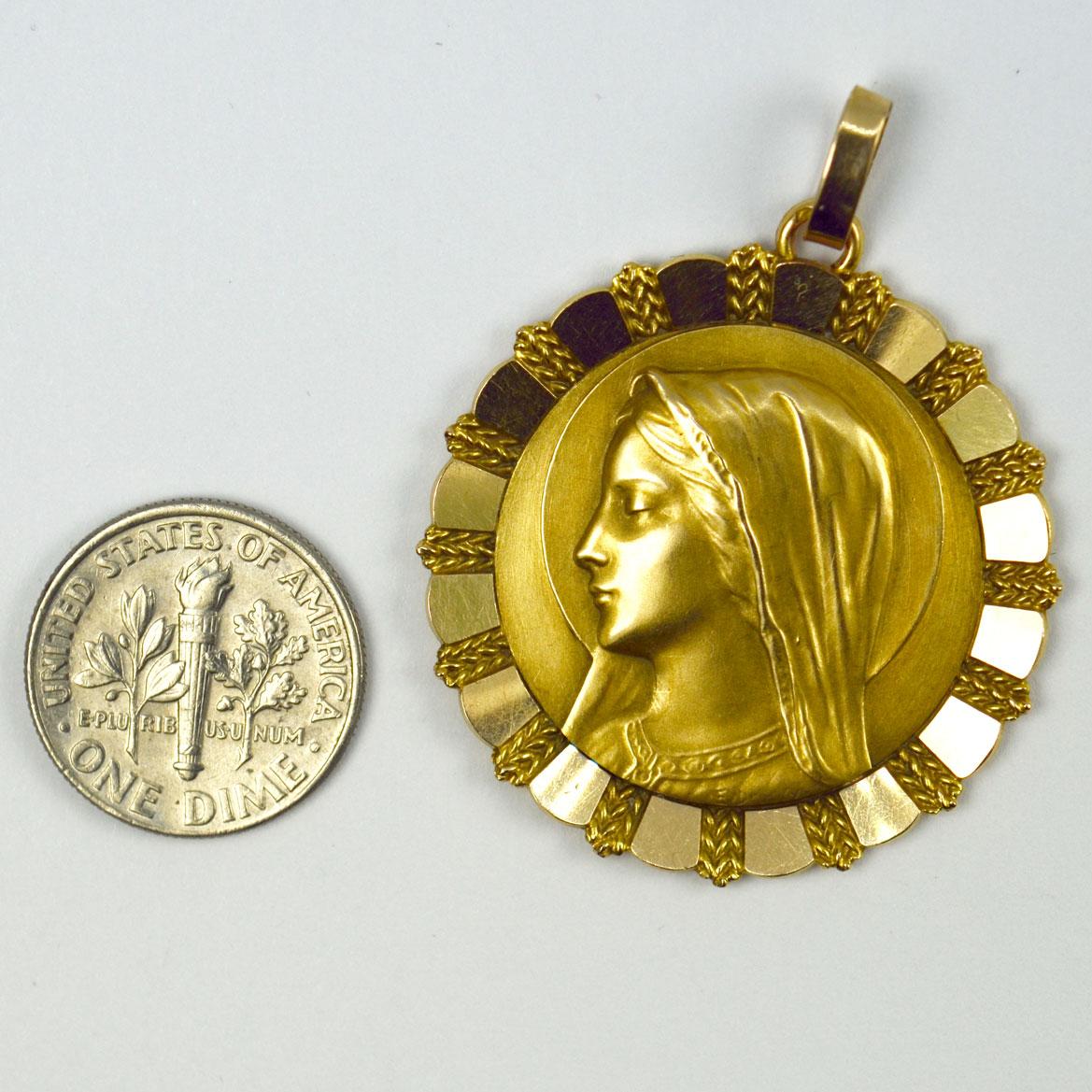 Women's Large Emile Dropsy French Virgin Mary 18k Yellow White Gold Medal Pendant