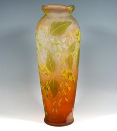 Large Émile Gallé Art Nouveau Cameo Vase, Ash-Maple Decor, France, Circa 1900