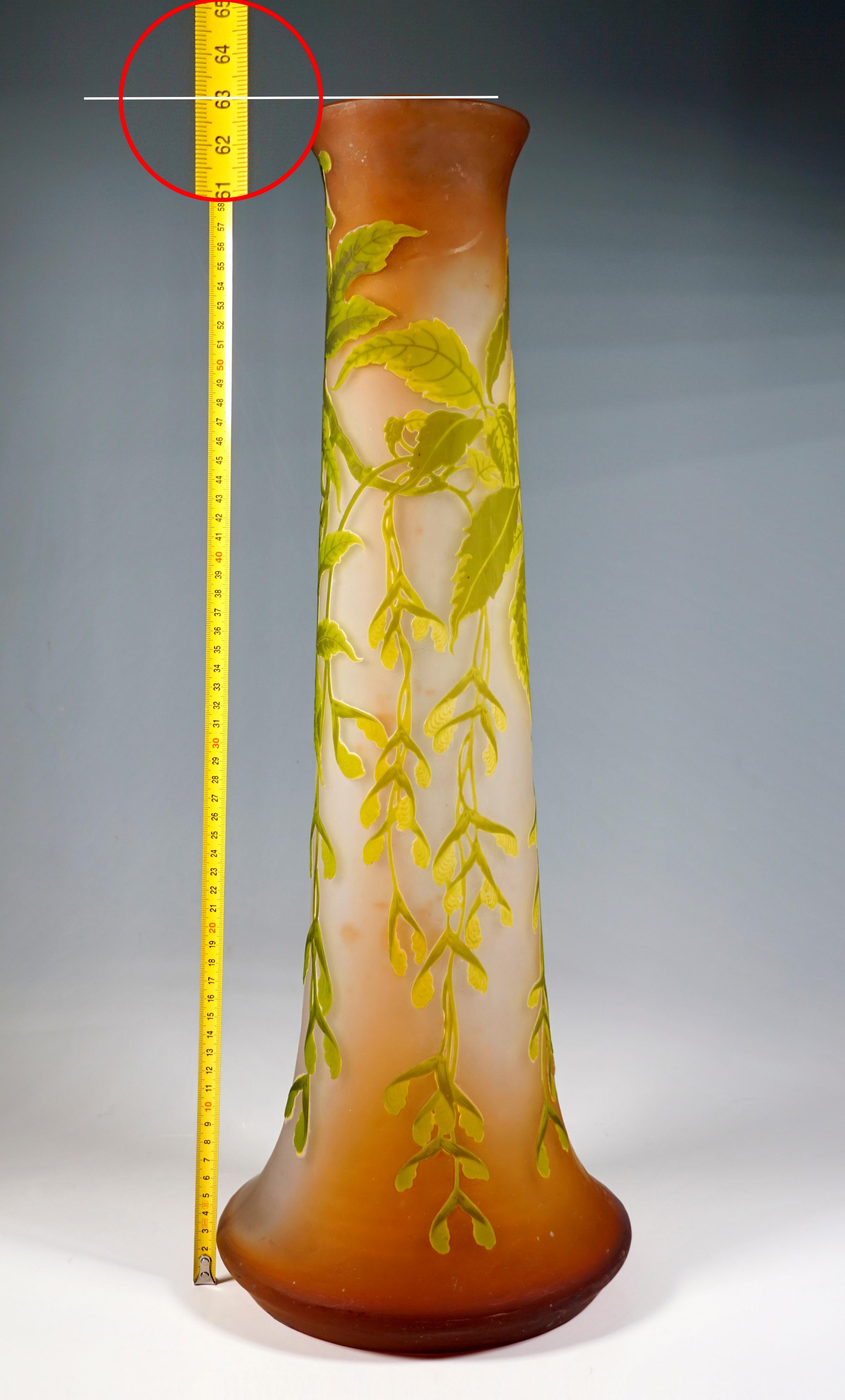 Verre Grand vase camée Art nouveau d'Émile Gallé, décor de frêne et d'érable, France, vers 1910 en vente