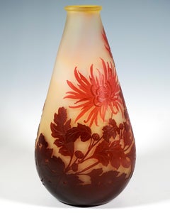 Large Emile Galle Art Nouveau Cameo Vase, Dahlias, Nancy, France, Circa 1910