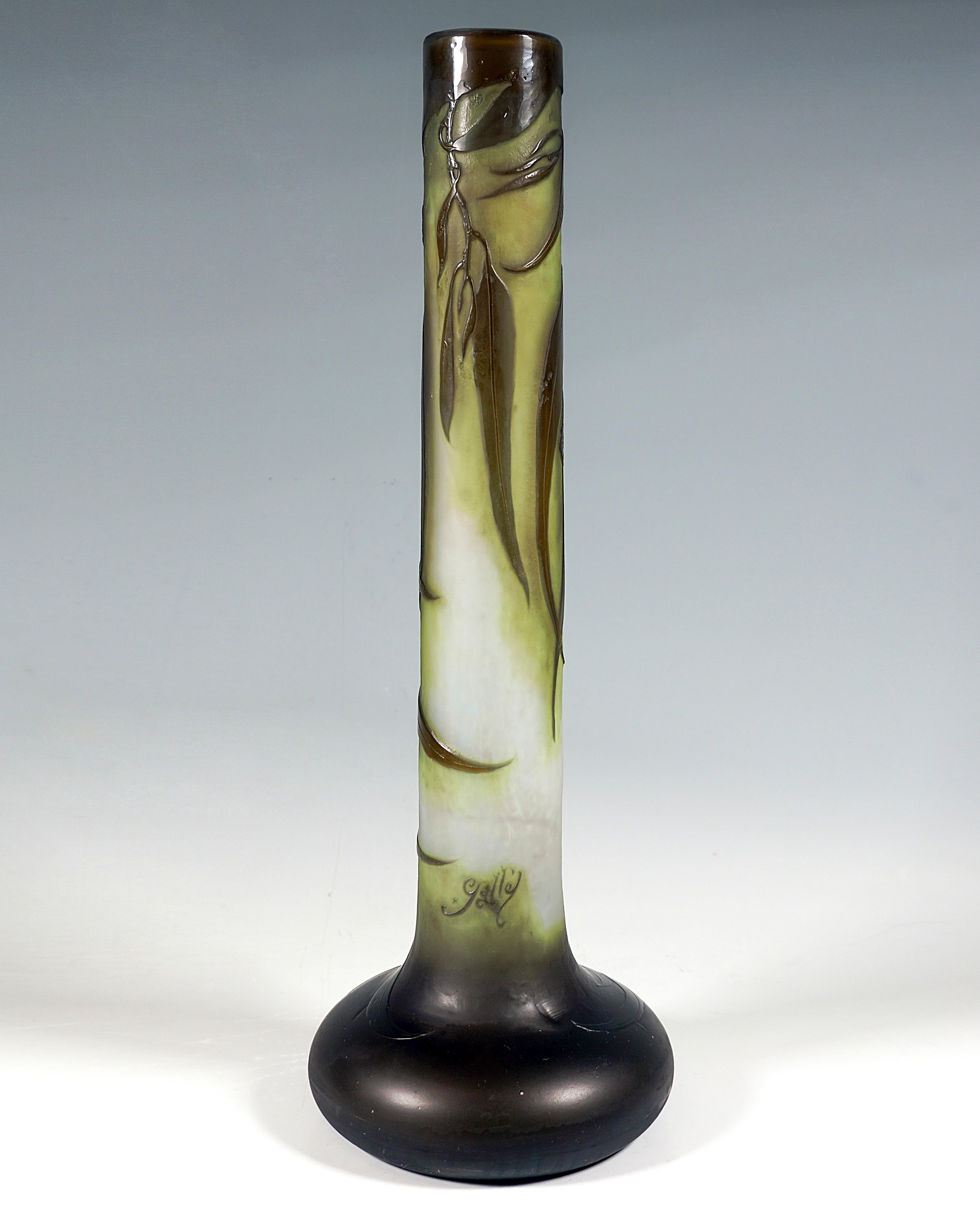 Gran jarrón camafeo Art Nouveau Émile Gallé Decoración de flores y hojas Francia circa 1904 Francés en venta