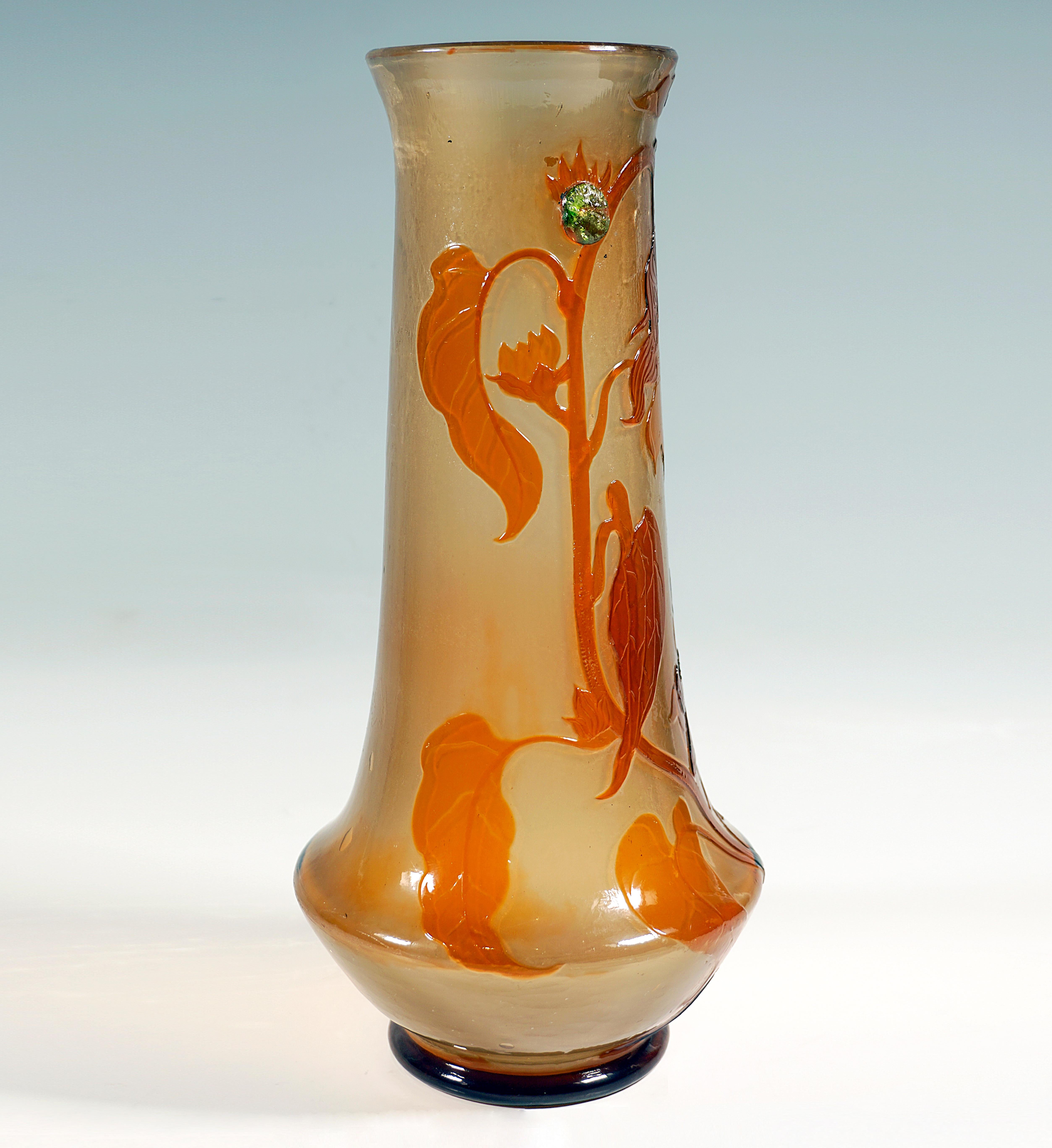 French Large Émile Gallé Art Nouveau Cameo Vase 'Helianthe', Nancy, France, circa 1898 For Sale