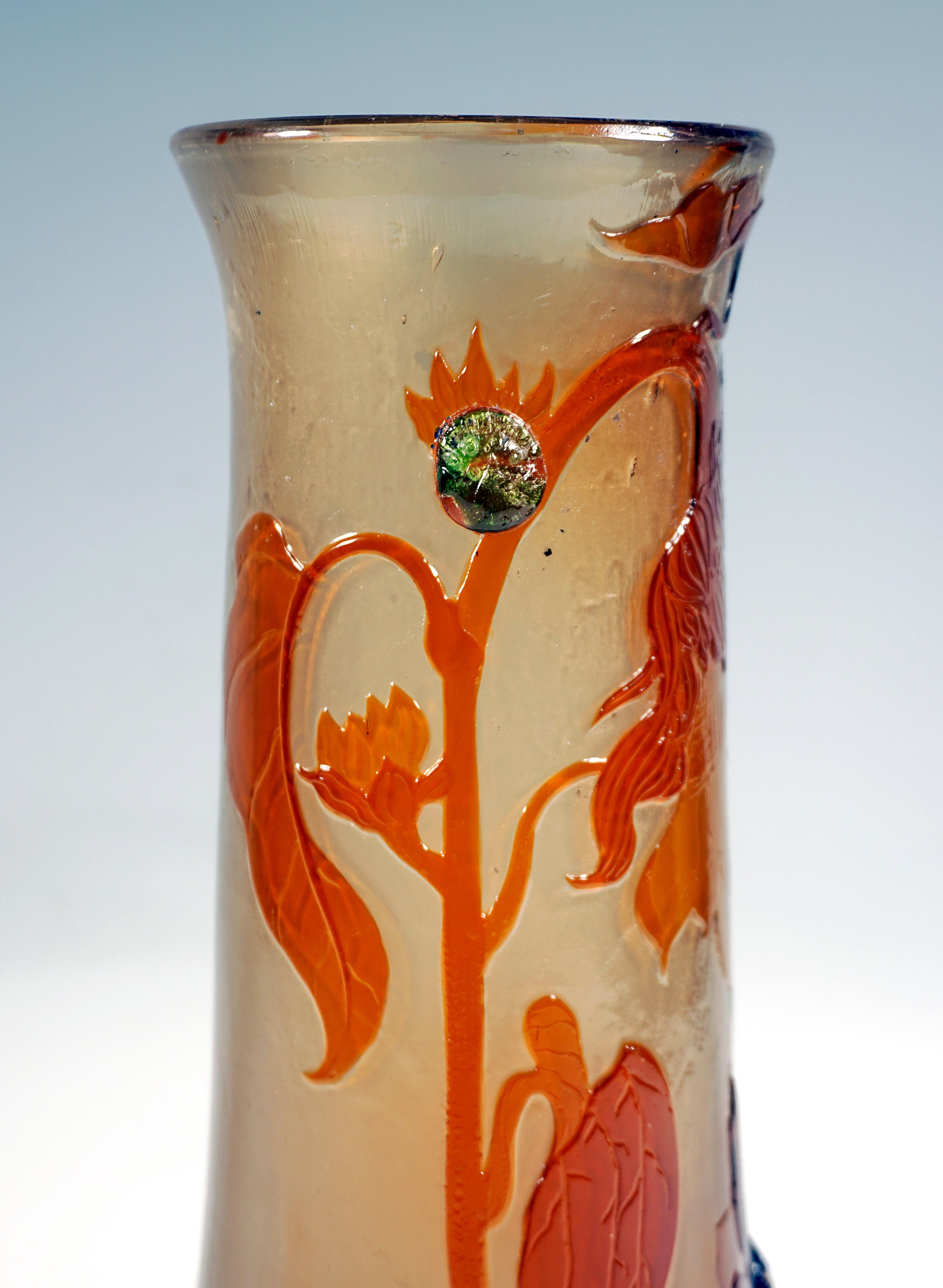 Glass Large Émile Gallé Art Nouveau Cameo Vase 'Helianthe', Nancy, France, circa 1898 For Sale