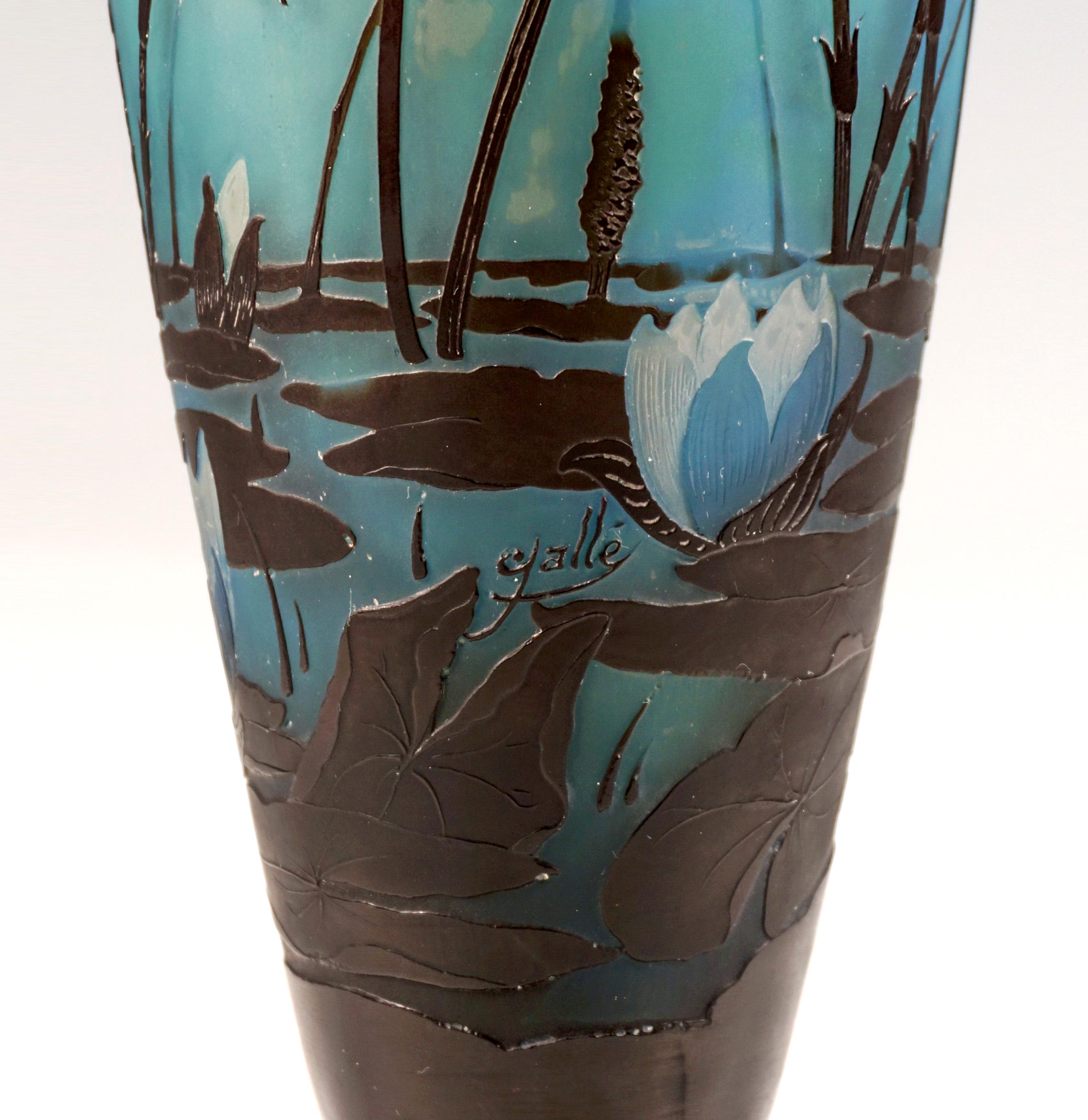 Glass Large Émile Gallé Art Nouveau Cameo Vase, Iris And Lily Pond, France, ca. 1906 For Sale