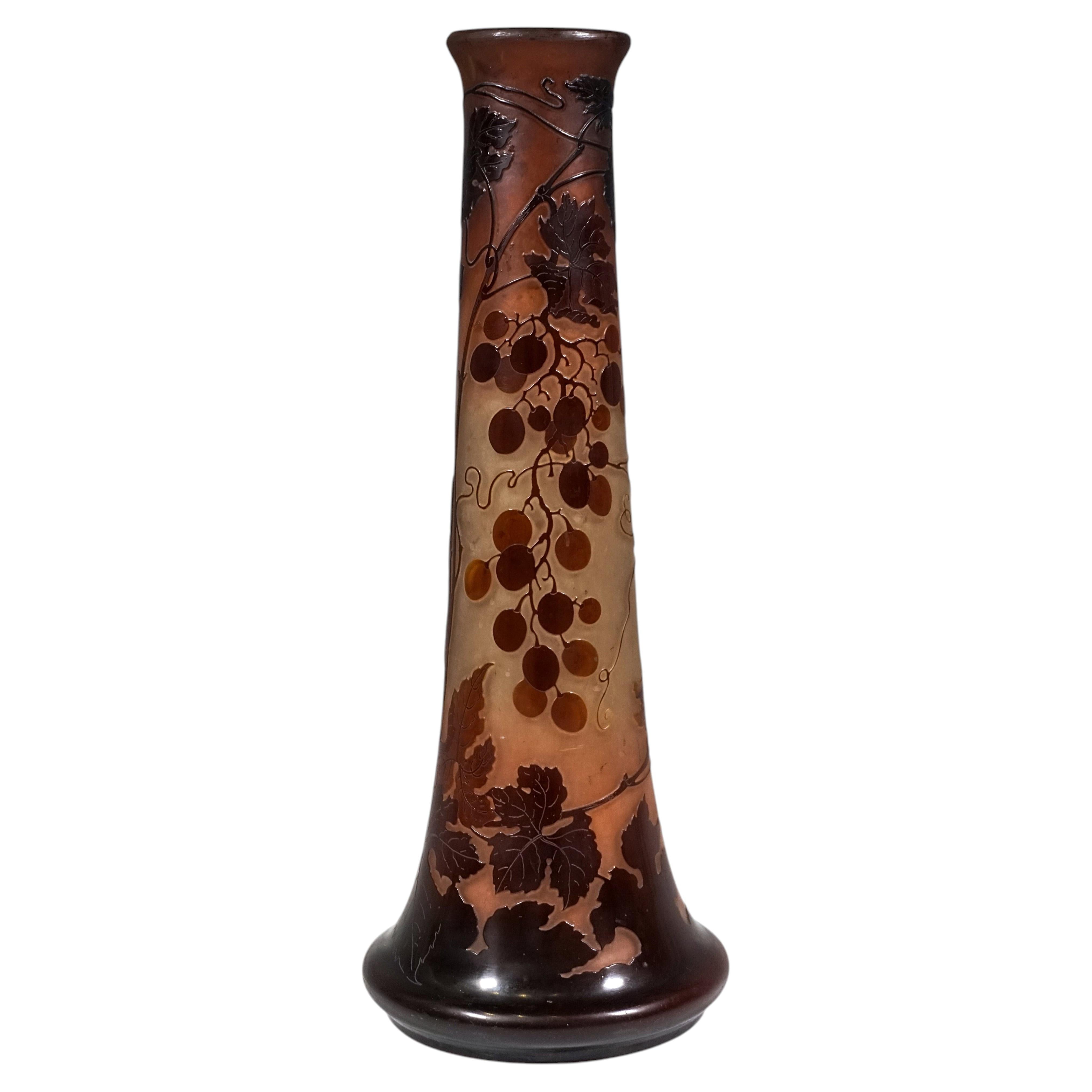Large Emile Galle Art Nouveau Cameo Vase, Vigne, Nancy, France, Circa 1904