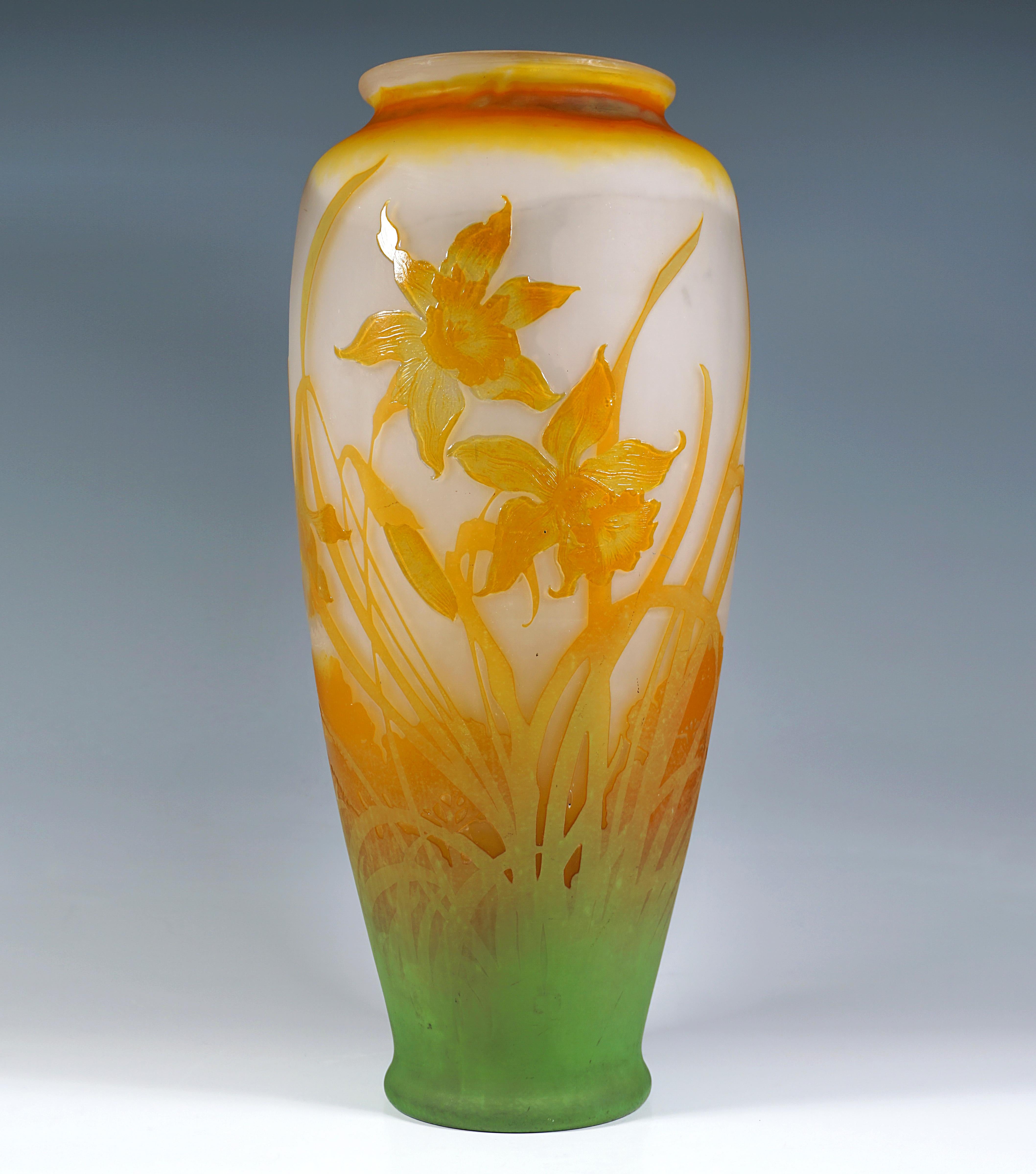 Large Émile Gallé Art Nouveau Cameo Vase With Daffodil Decor, France, Ca 1904 For Sale 2