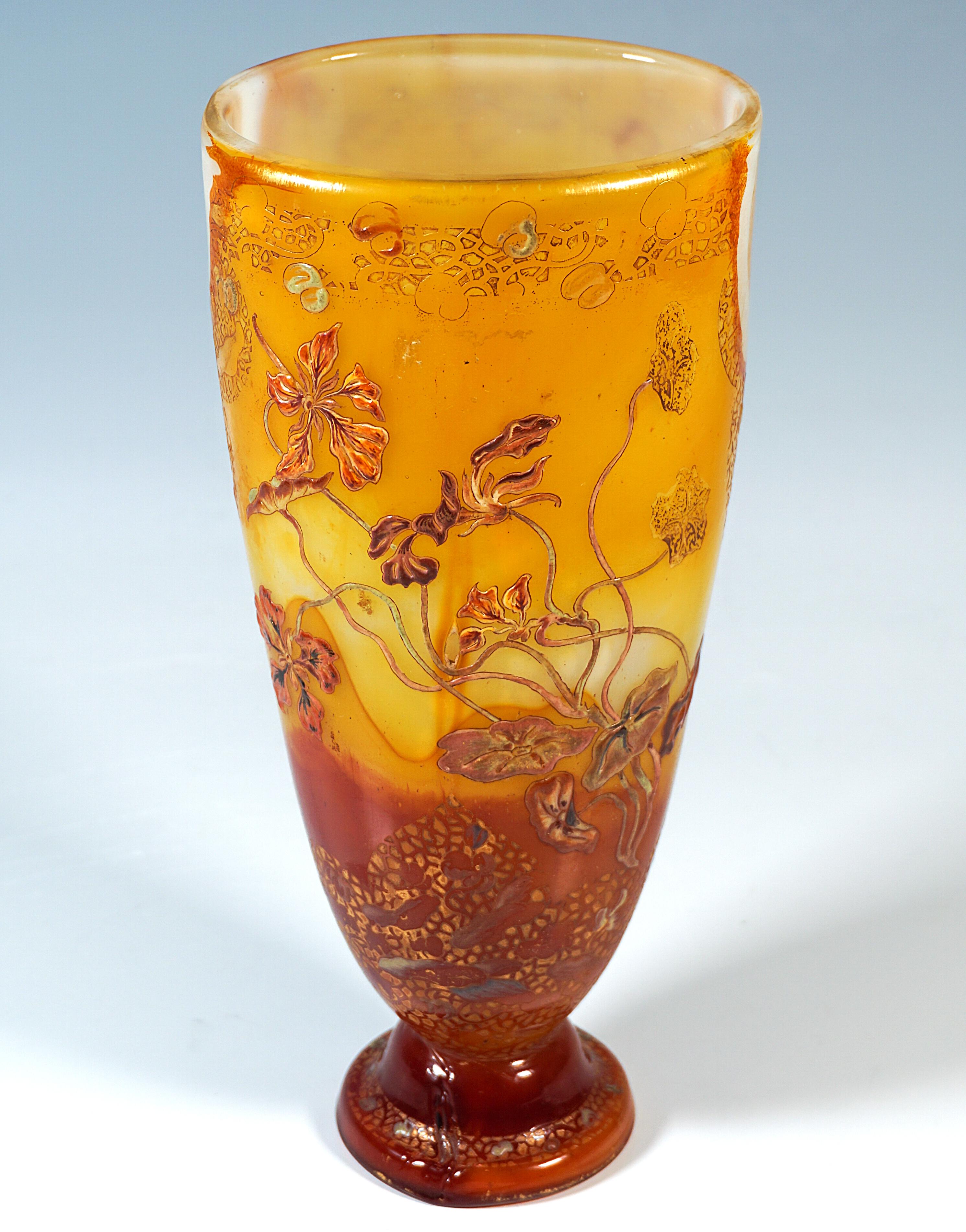 Große Émile Gallé Jugendstil-Vase 'Orchidées & Abeille', Nancy, Frankreich, um 1890 (Radiert) im Angebot