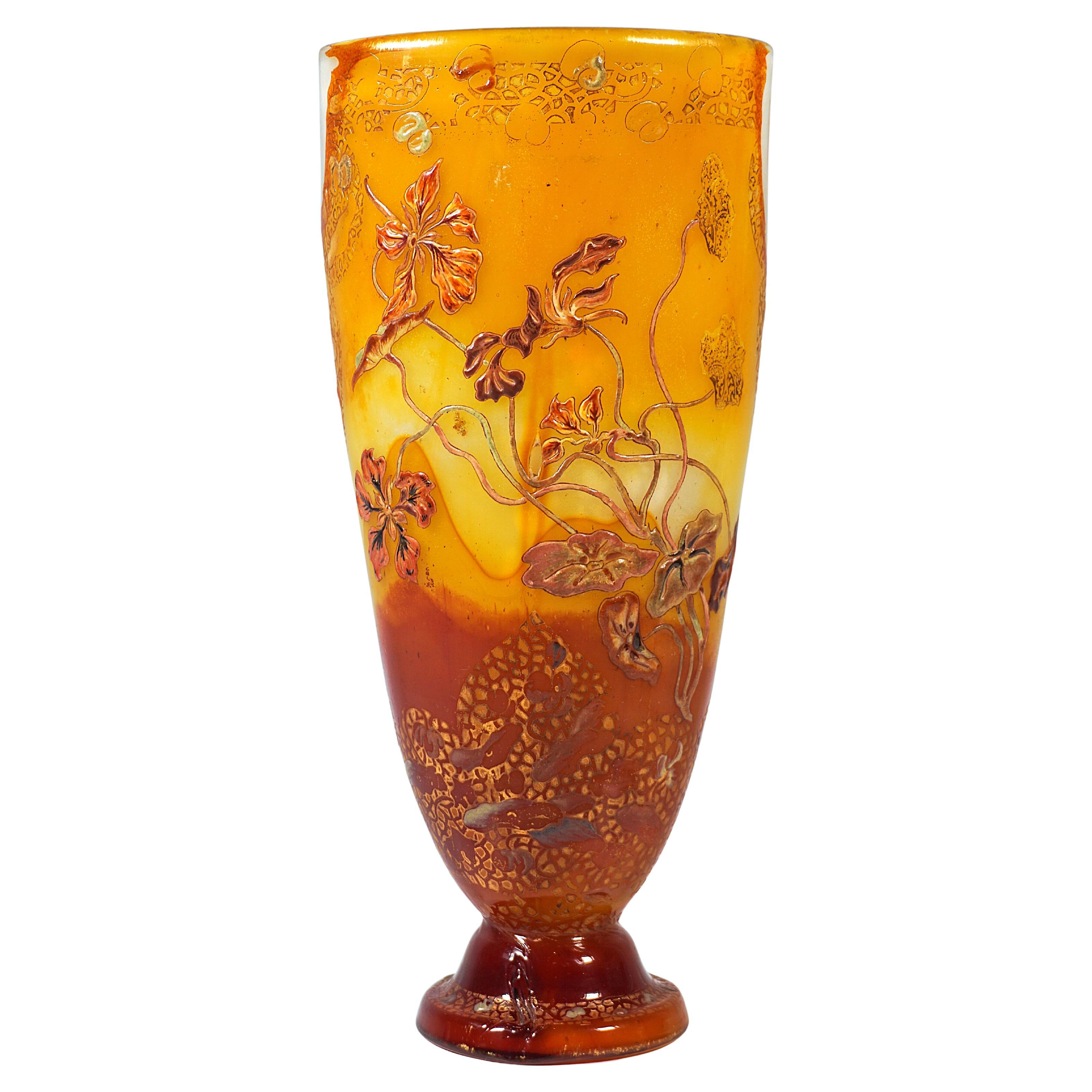 Grand vase Art Nouveau 'Orchidées & Abeille' d'Émile Gallé, Nancy, France, vers 1890