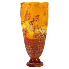 Antique Large Émile Gallé Art Nouveau Vase 'Orchidées & Abeille', Nancy, France, Ca 1890