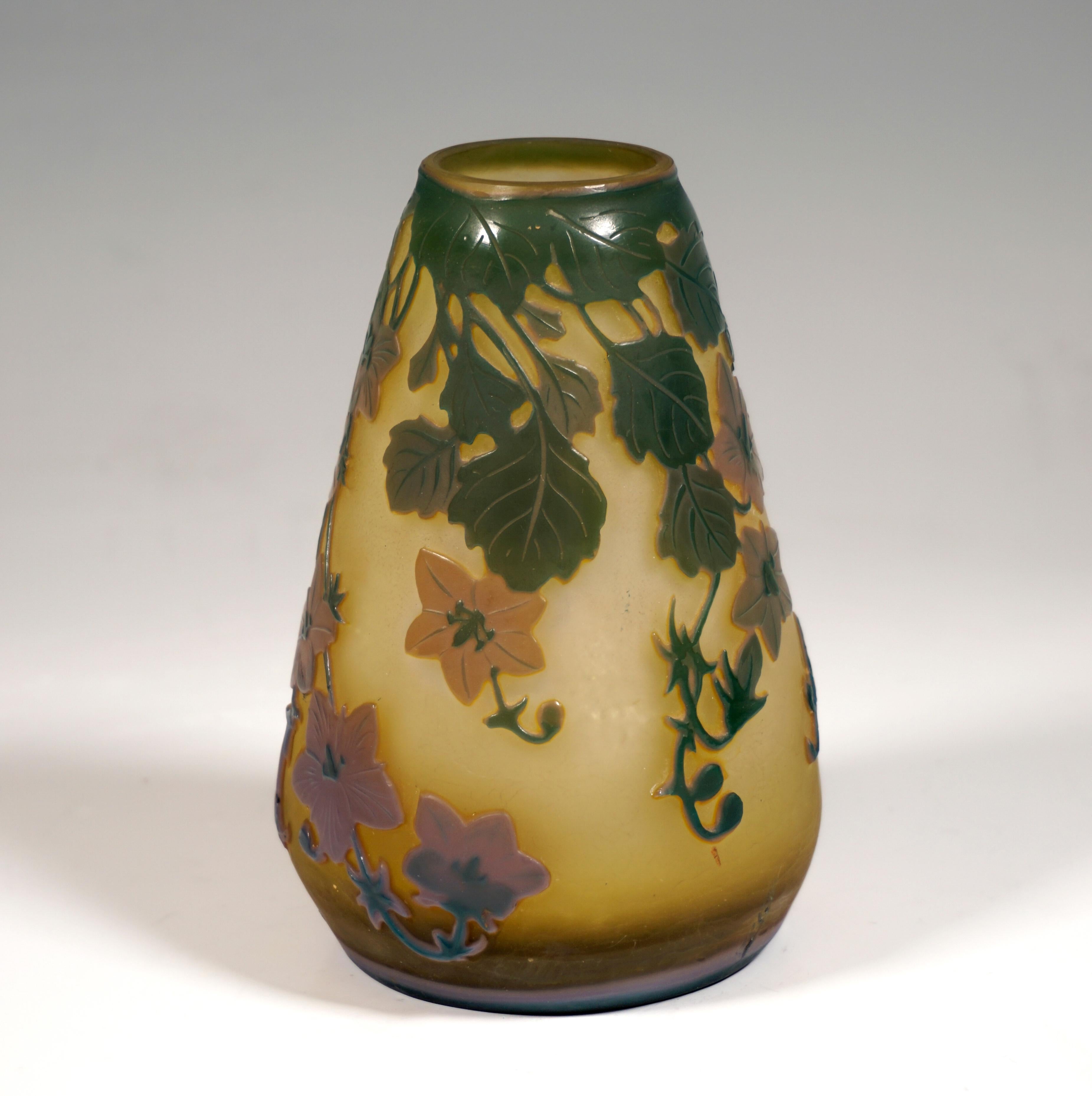 French Émile Gallé Art Nouveau Vase with Clematis Decor, France Ca 1906 For Sale